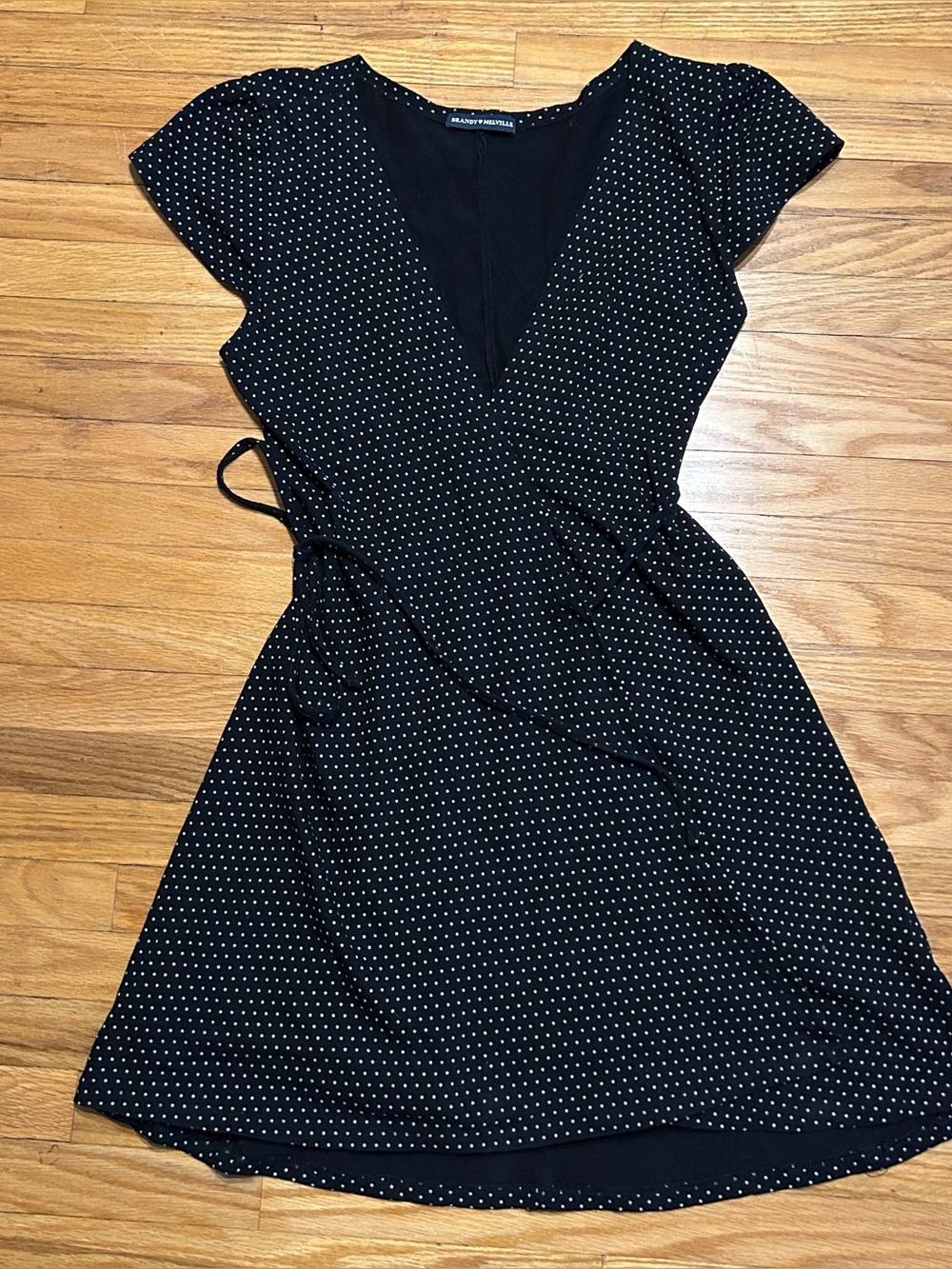 Brandy Melville Robbie Black Polka Dot Wrap Dress in Black
